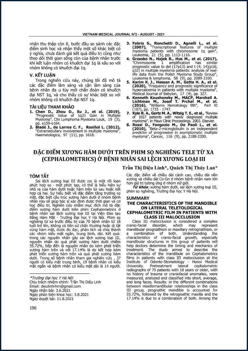 Tài liệu Xương hàm bị lệch – Nguồn VIETNAM MEDICAL JOURNAL N02 – AUGUST – 2021, trang 196